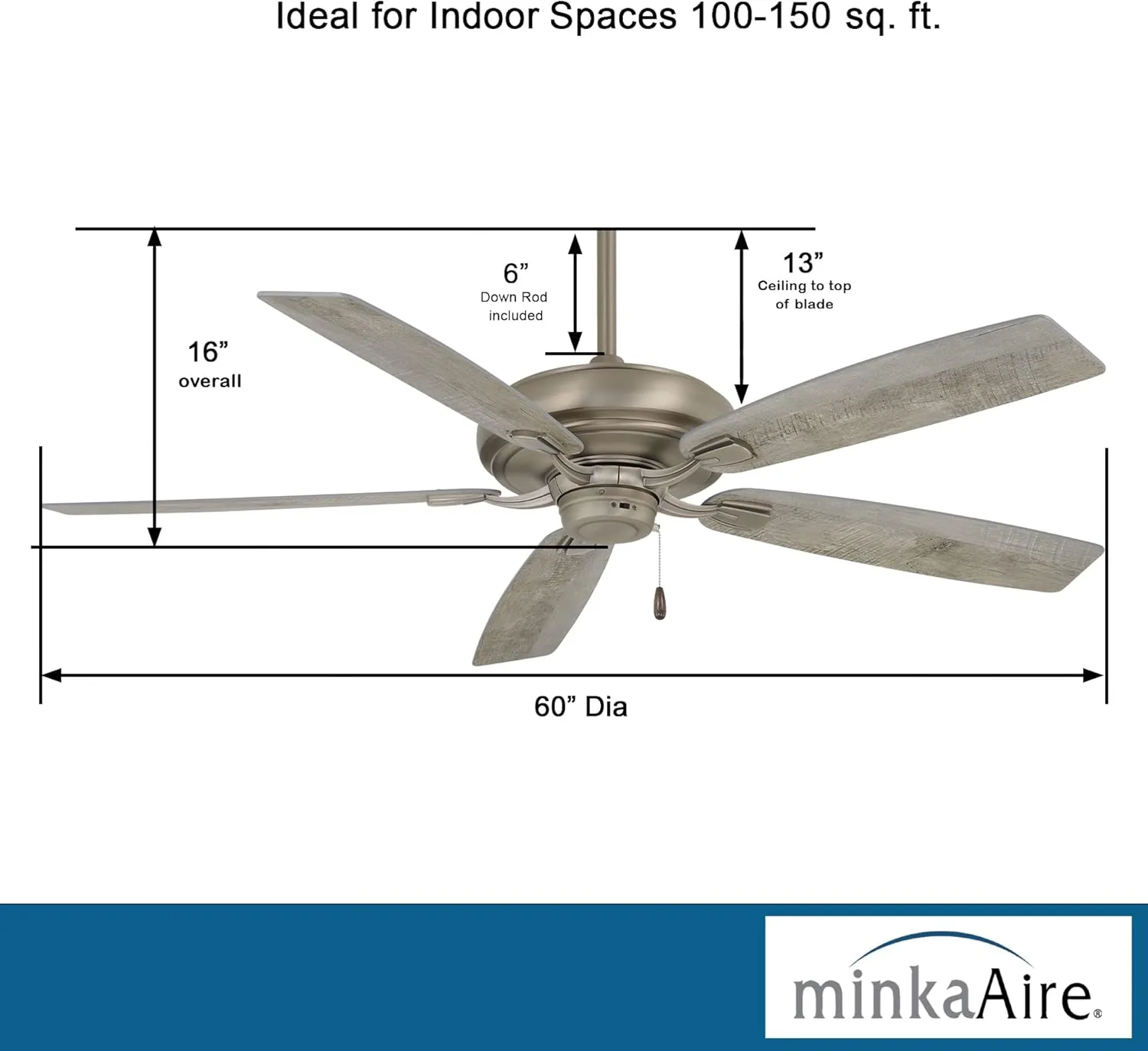 MINKA-AIRE F551-BNK Watt 60 Inch Energy Star Rated Ceiling Fan with DC Motor and 4 Speed Pull Chain in Burnished Nickel Finish