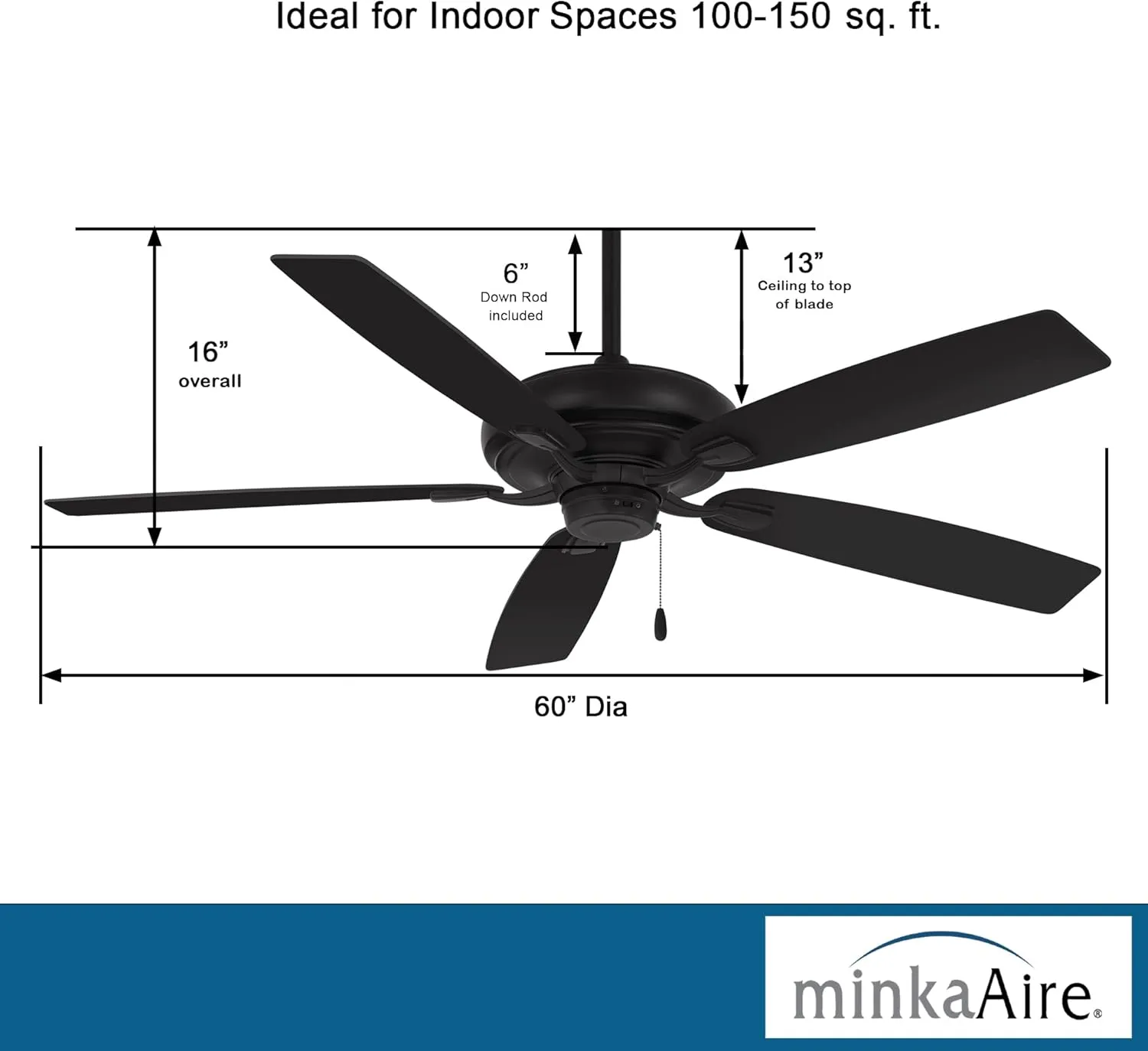 MINKA-AIRE F551-CL Watt 60 Inch Energy Star Rated Ceiling Fan with DC Motor and 4 Speed Pull Chain in Coal Finish
