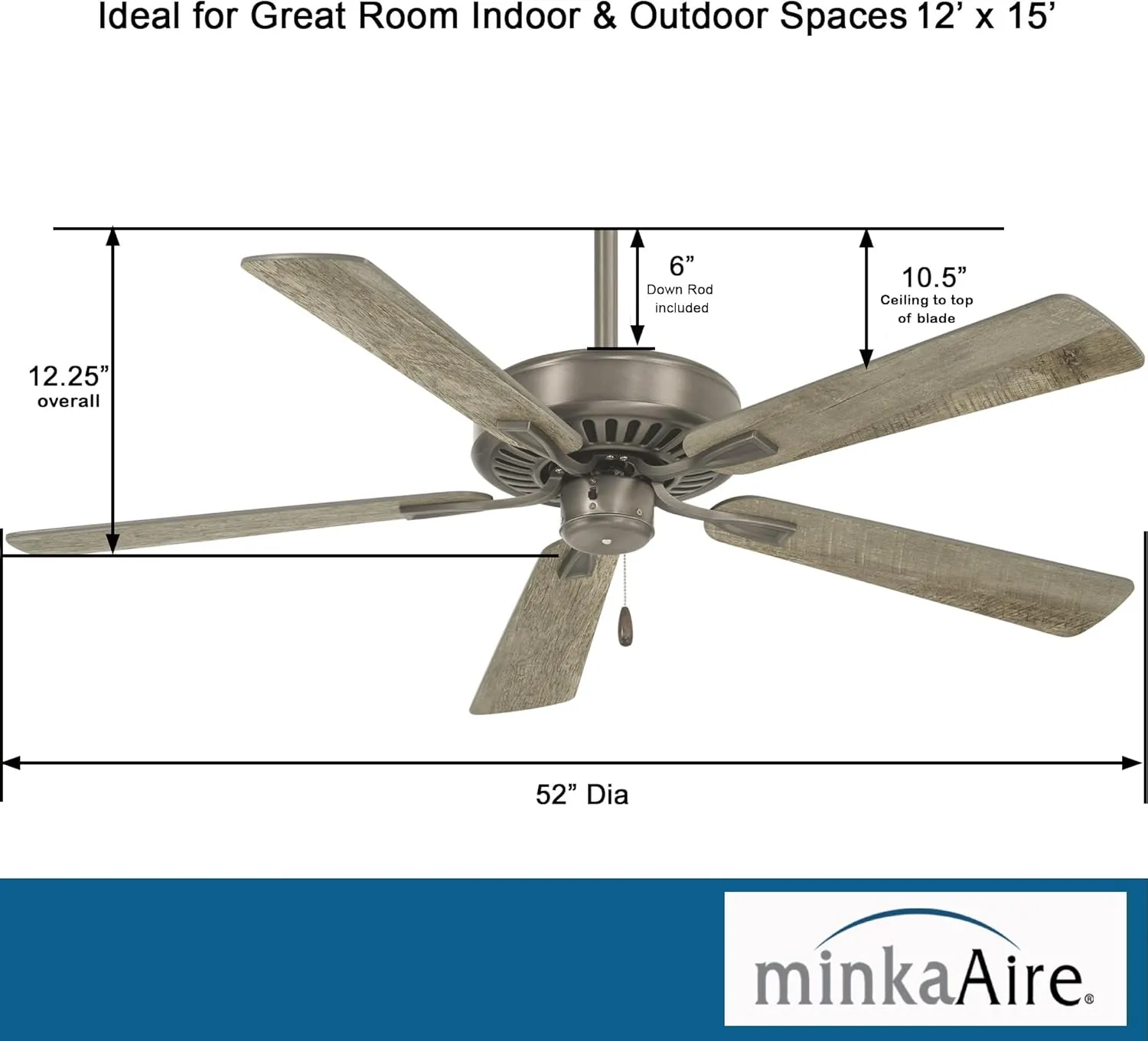 Minka-Aire F556-BNK Contractor Plus 52 Inch Pull Chain Ceiling Fan in Burnished Nickel Finish