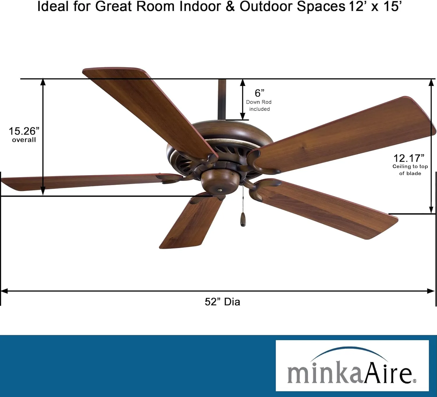Minka-Aire F568-BCW Supra 52 Inch Pull Chain Ceiling Fan in Belcaro Walnut Finish