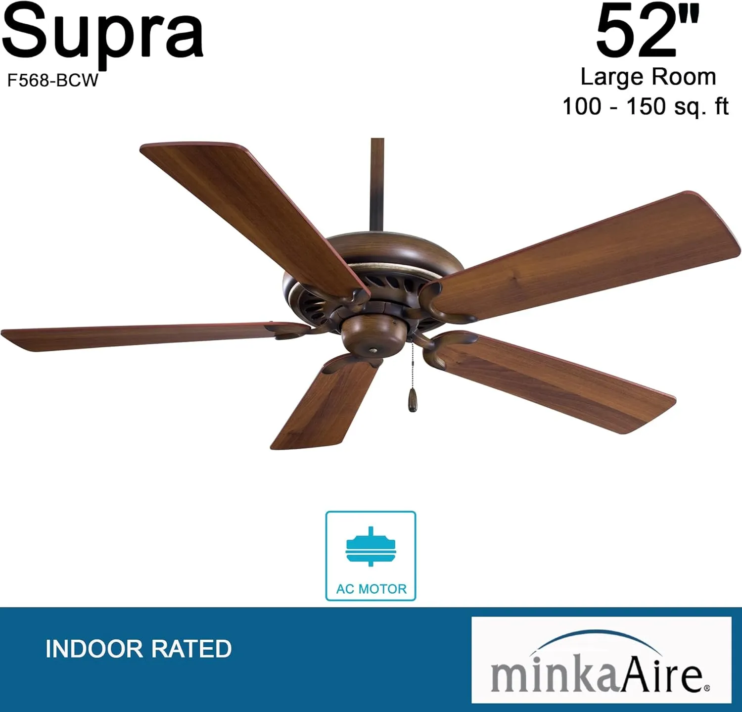 Minka-Aire F568-BCW Supra 52 Inch Pull Chain Ceiling Fan in Belcaro Walnut Finish