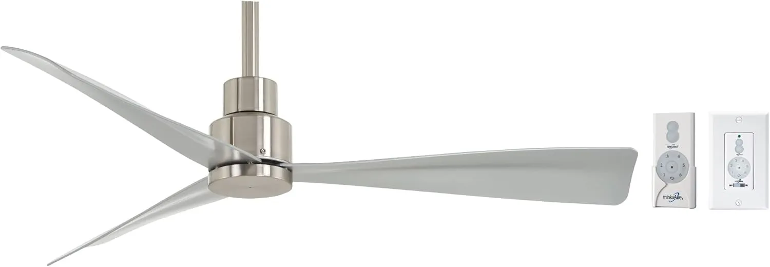 MINKA-AIRE F786-BNW Simple - 44" Outdoor 3-Blade Ceiling Fan, Brushed Nickel Wet Finish with Silver Blades and Additional Wall Control