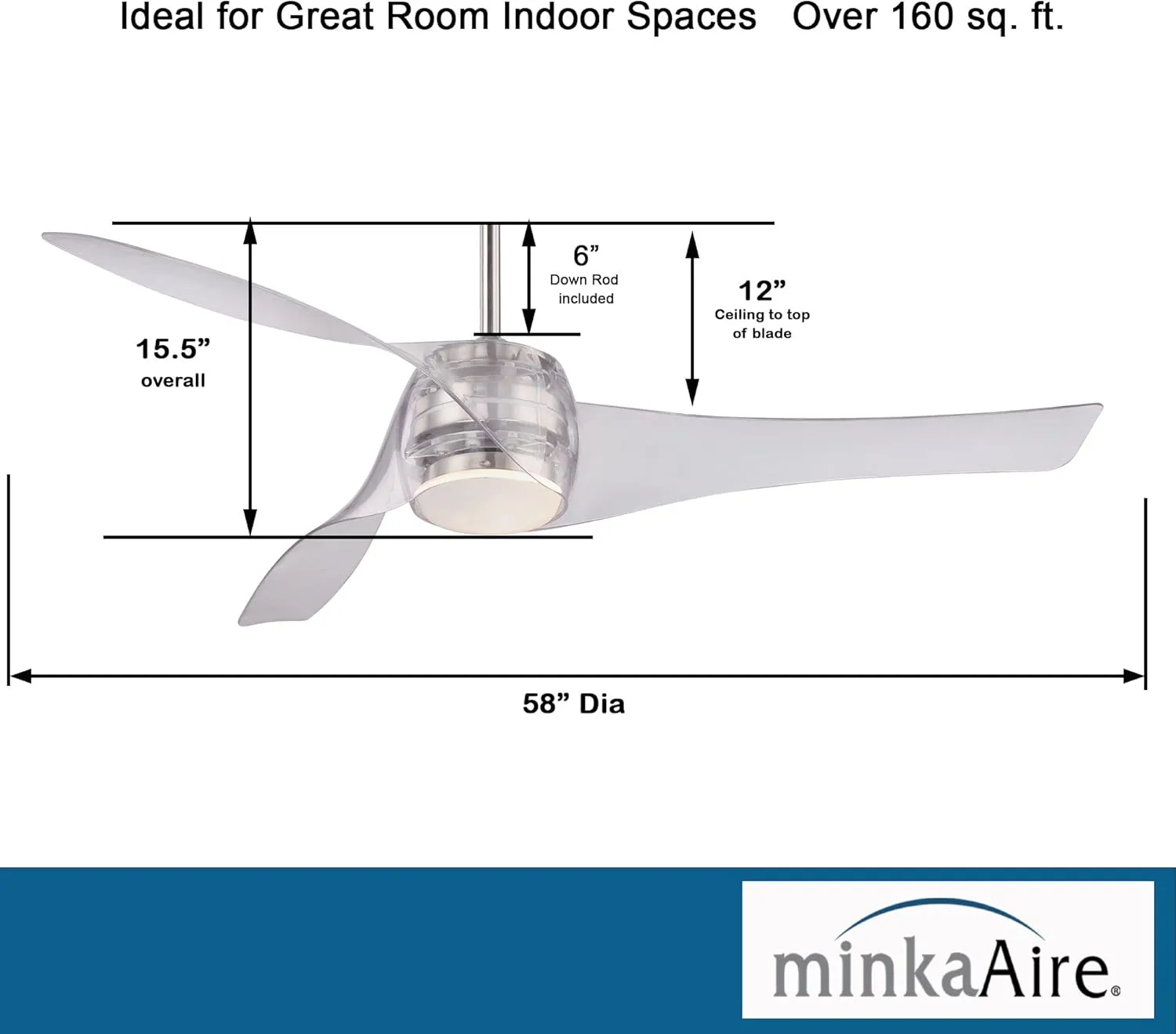 Minka-Aire F803DL-TL Artemis LED 58" Ceiling Fan with Lights & Remote Control, Translucent