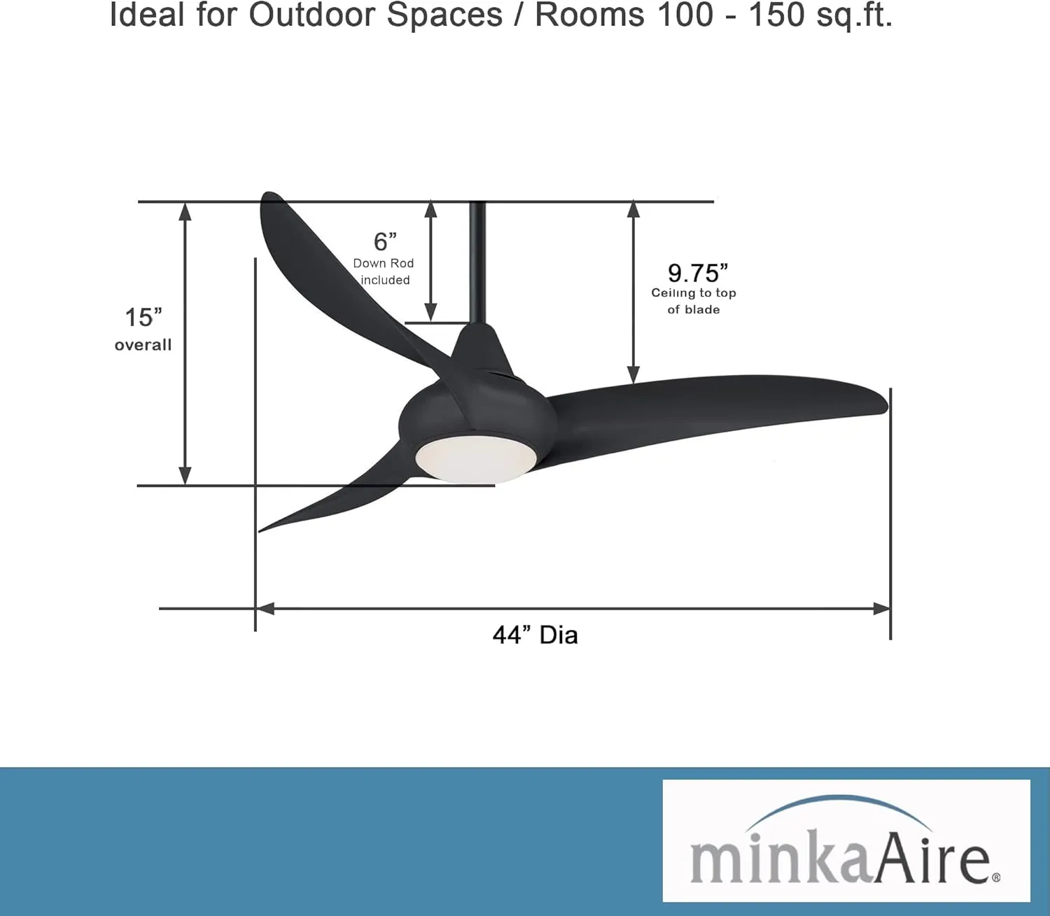 MINKA-AIRE F845-CL Light Wave 44" Ceiling Fan, Coal Finish with Remote and Additional Wall Control and 3.5 Inch Downrod……