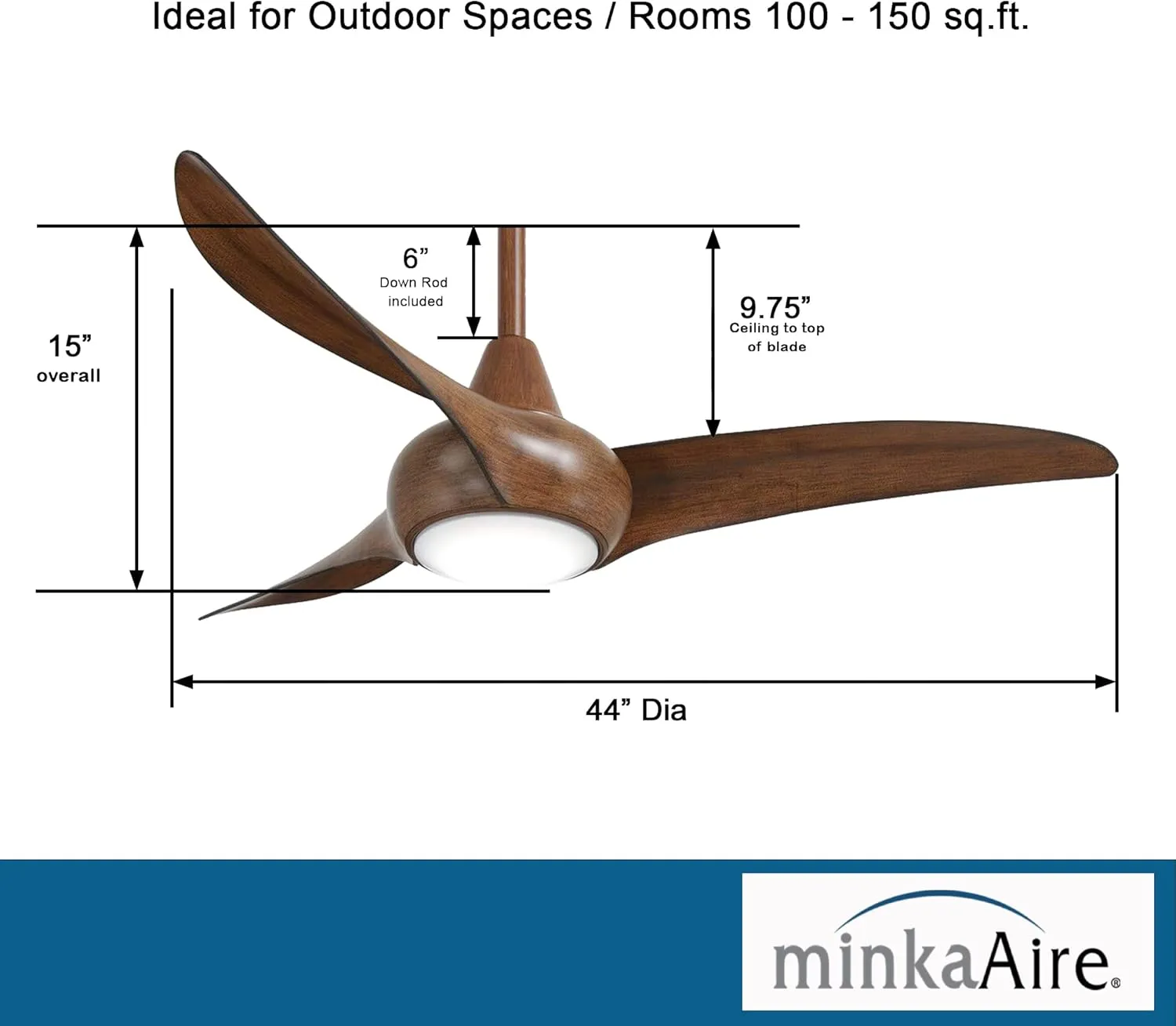 MINKA-AIRE F845-DK Light Wave LED 44" Distressed Koa Low Profile Ceiling Fan with Light, Remote Control and 3.5 Inch Downrod