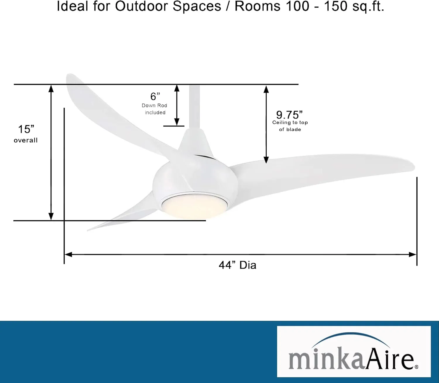MINKA-AIRE F845-WH Light Wave 44" Ceiling Fan with LED Light and Remote Control in White Finish