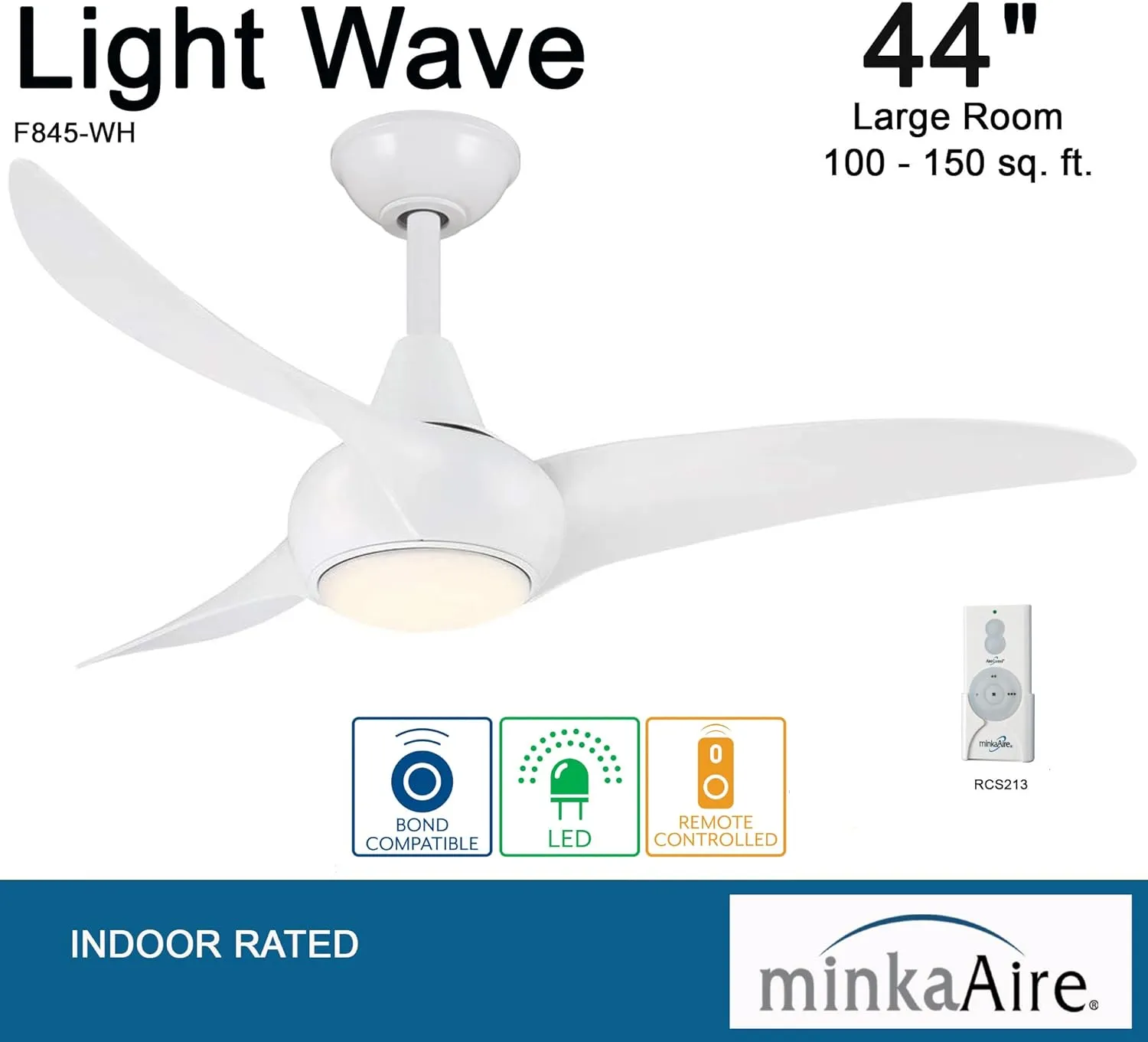 MINKA-AIRE F845-WH Light Wave 44" Ceiling Fan with LED Light and Remote Control in White Finish