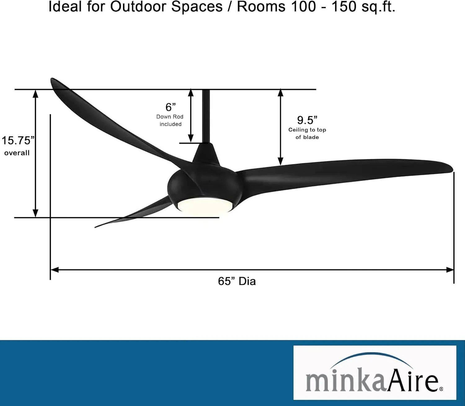 MINKA-AIRE F848-CL Light Wave 65" Ceiling Fan, Black Finish with Remote and Additional Wall Control
