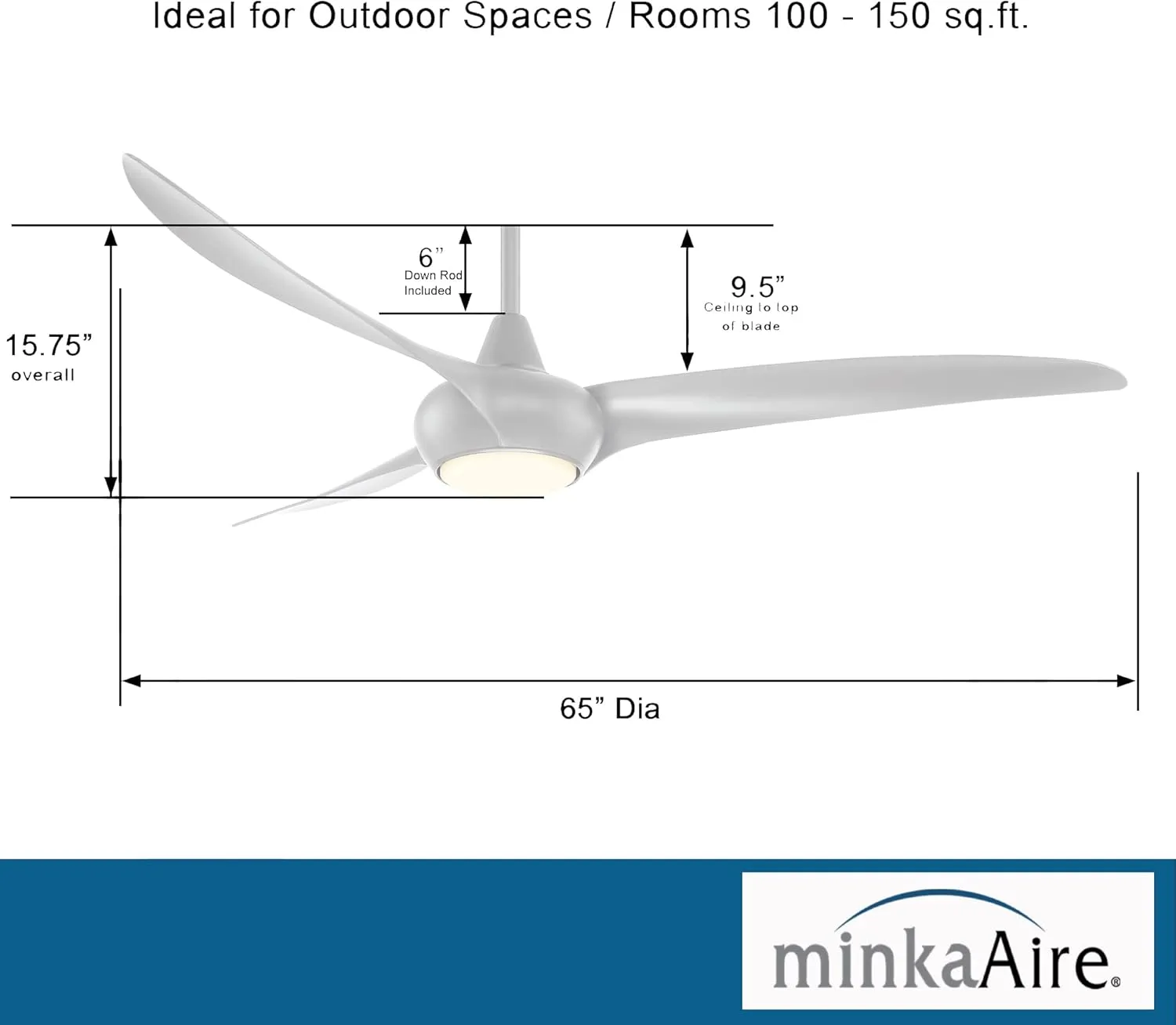MINKA-AIRE F848-SL Light Wave 65" Ceiling Fan with LED Light and Remote Control in Silver Finish