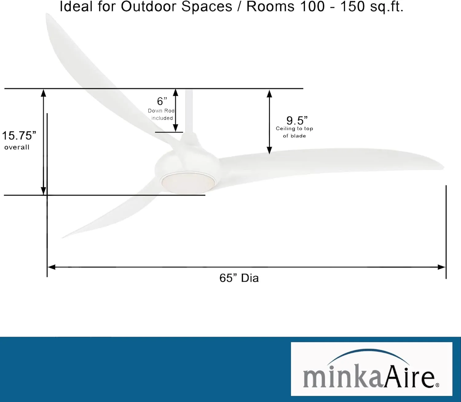 MINKA-AIRE F848-WH Light Wave 65" Ceiling Fan with LED Light and Remote Control in White Finish