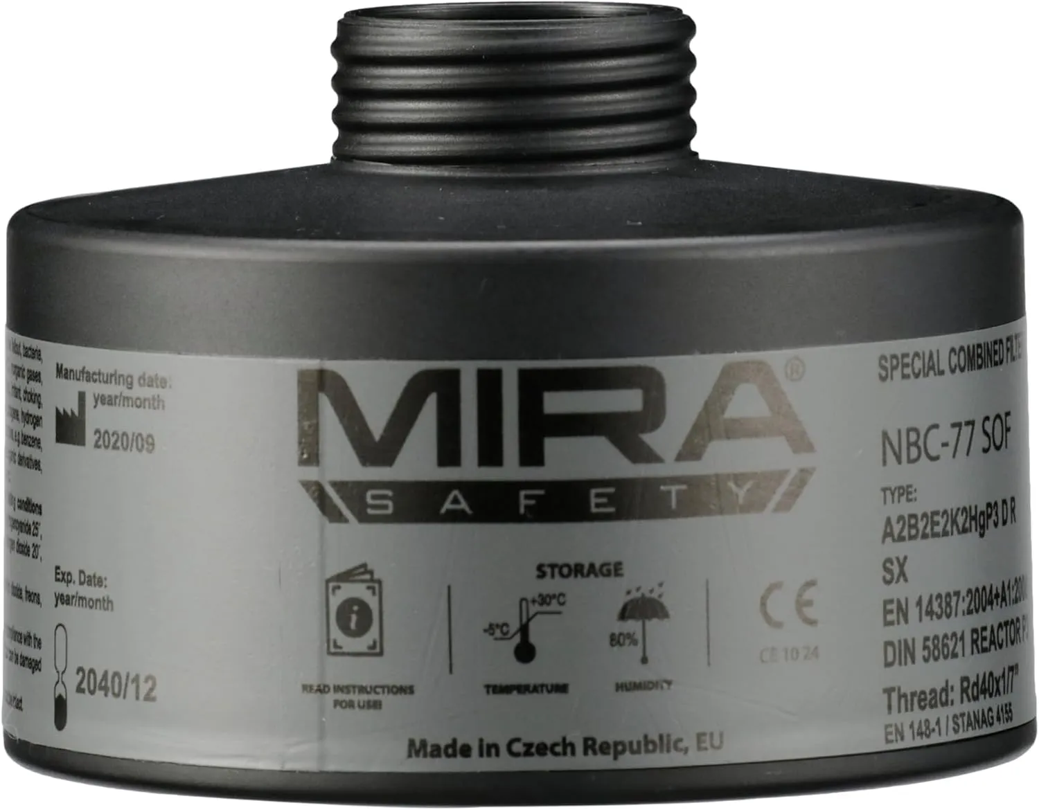 MIRA SAFETY M Gas Mask Filter - Certified CBRN Filter for Full Face Respirator Mask, 40 mm NATO Gas Mask Filter, Longest 20 Year Shelf Life, Vacuum Sealed NBC Filters, Compatible with Mira Gas Mask