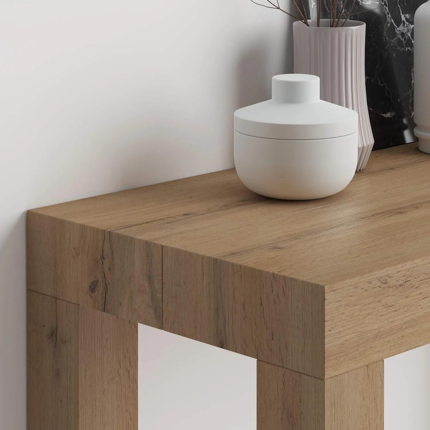 Mobili Fiver, First, Extendable Console Table 17.7(120) x35.4 in, Rustic Oak, for 4-14 People, Space-Saving Dining Table, Italian Furniture