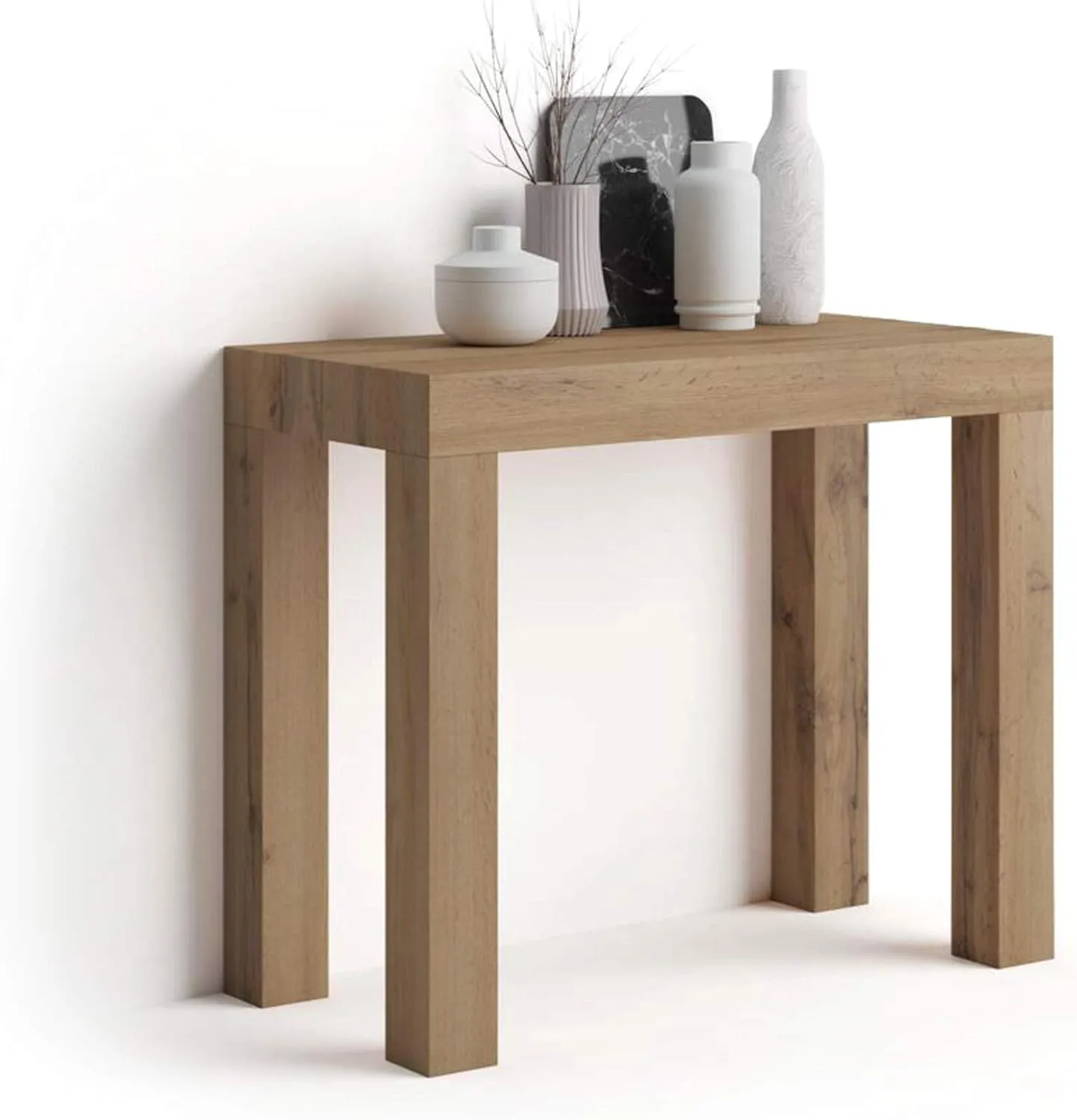 Mobili Fiver, First, Extendable Console Table 17.7(120) x35.4 in, Rustic Oak, for 4-14 People, Space-Saving Dining Table, Italian Furniture