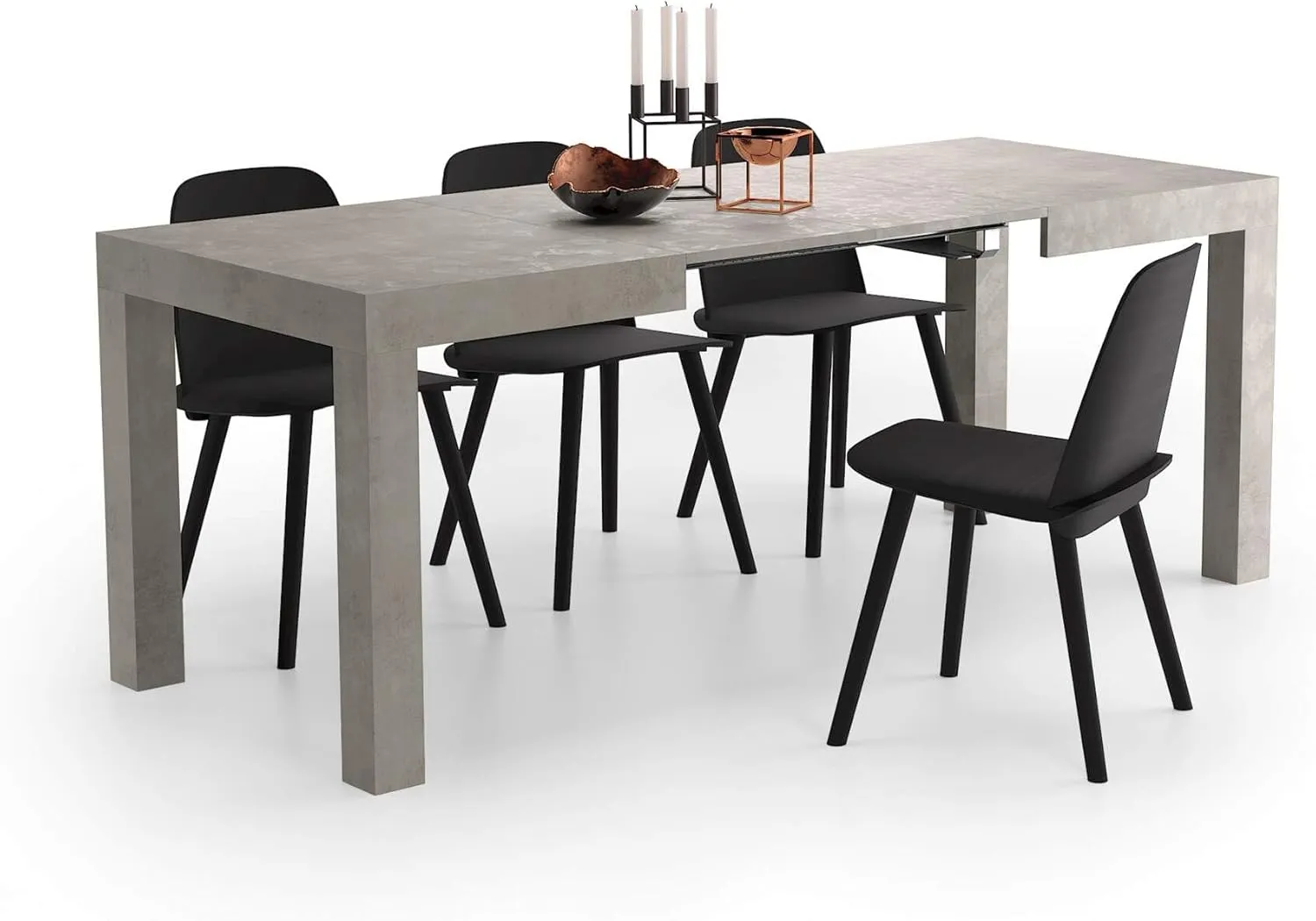 Mobili Fiver, First Extendable Table, 47.2(77.6) x31.5 in, Concrete Effect, Grey, Made in Italy