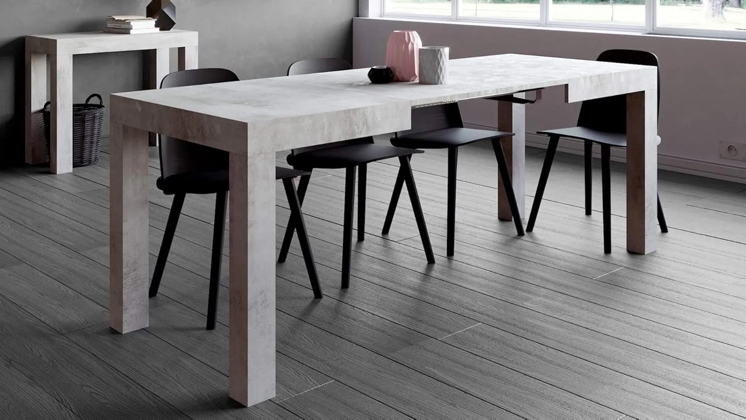 Mobili Fiver, First Extendable Table, 47.2(77.6) x31.5 in, Concrete Effect, Grey, Made in Italy