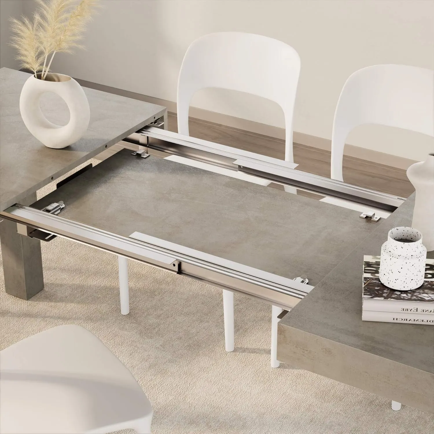 Mobili Fiver, First Extendable Table, 47.2(77.6) x31.5 in, Concrete Effect, Grey, Made in Italy