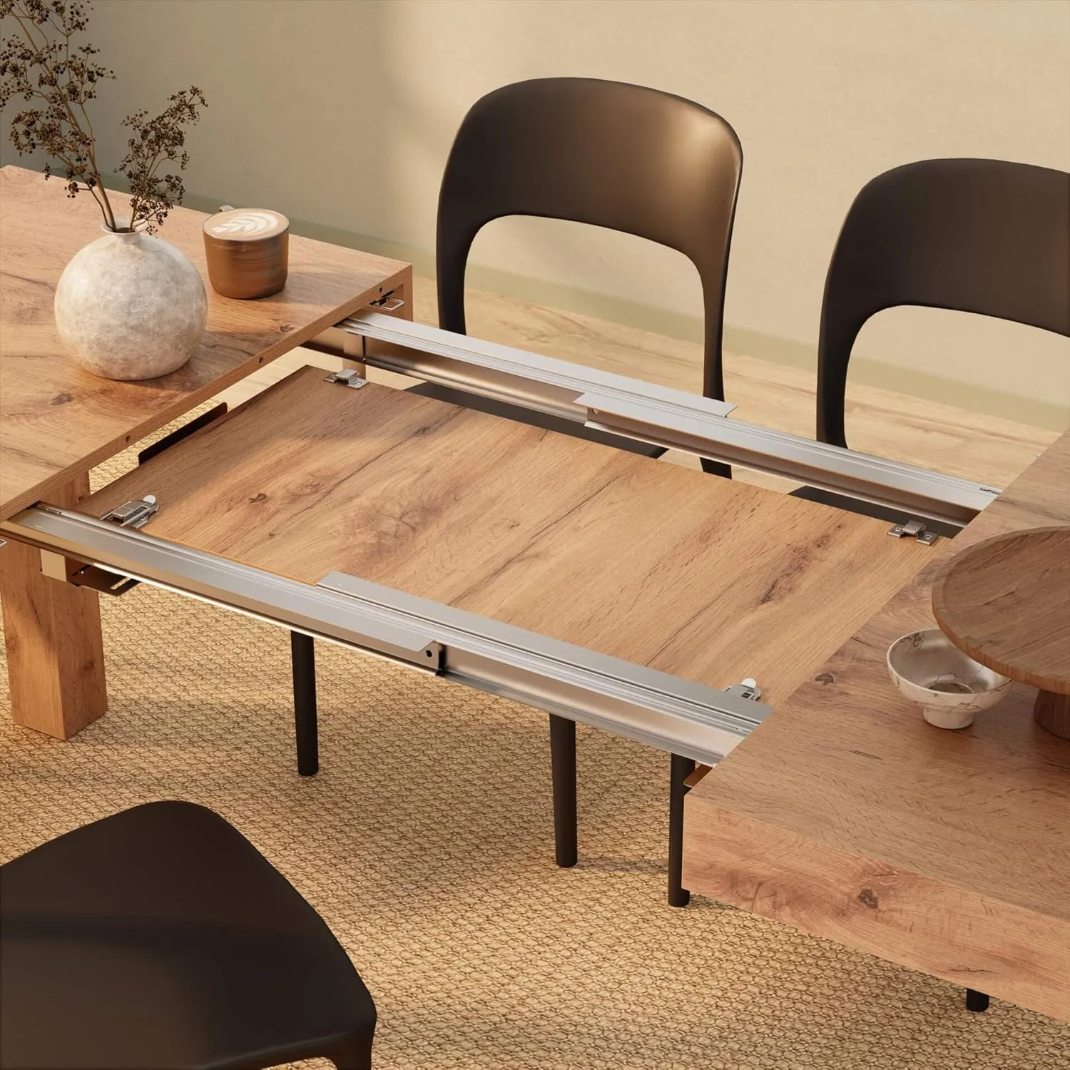 Mobili Fiver, First Extendable Table, 47,2(77,6) x31,5 in, Rustic Oak, for 6-8 People, Expandable Dining Table for Kitchen, Living Room, Italian Furniture