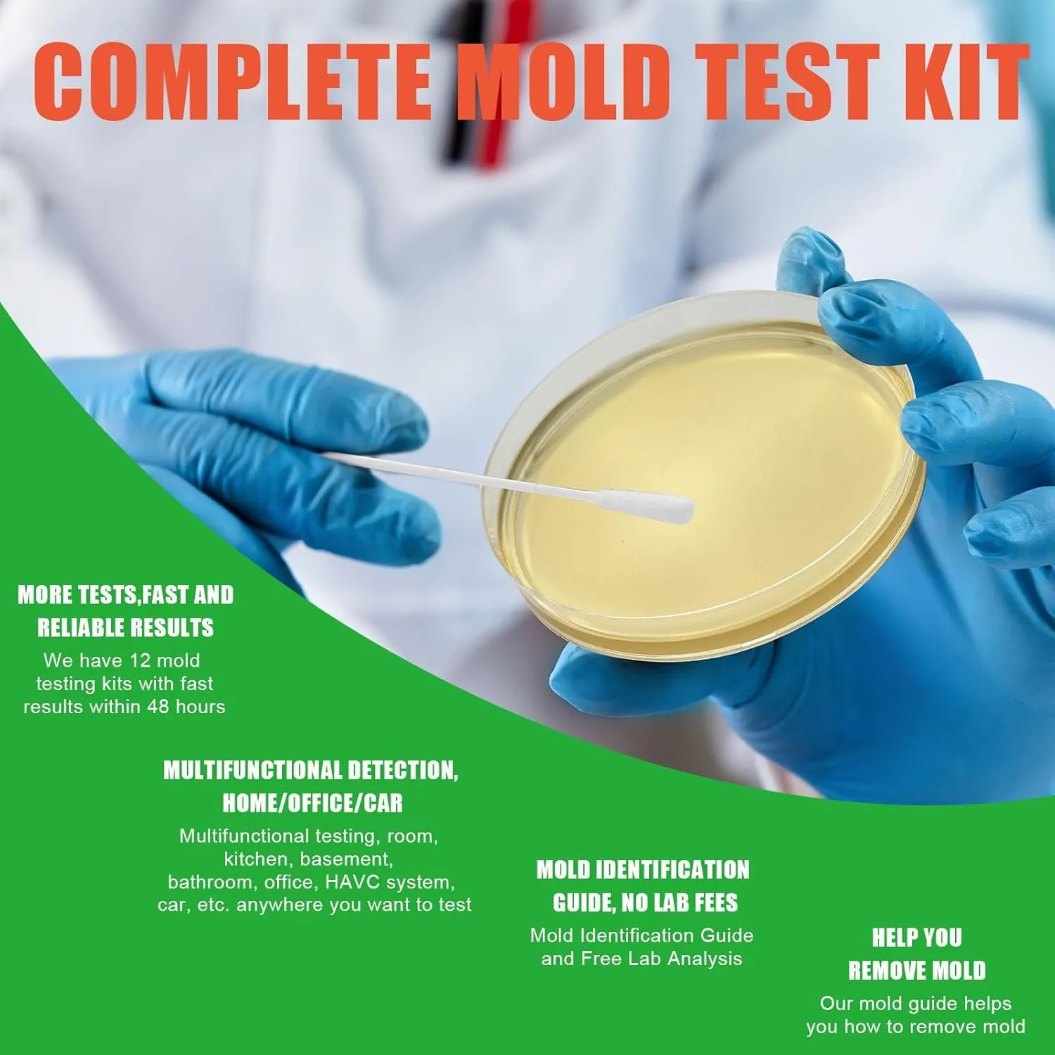 Mold Test Kit for Home Within 6 Individual Tests,DIY Detector at Home,Surface Mold,HVAC,Indoor Air Quality Testing Kits,Black Mold Testing,Includes Detailed Mold Identification Guide and Free Lab