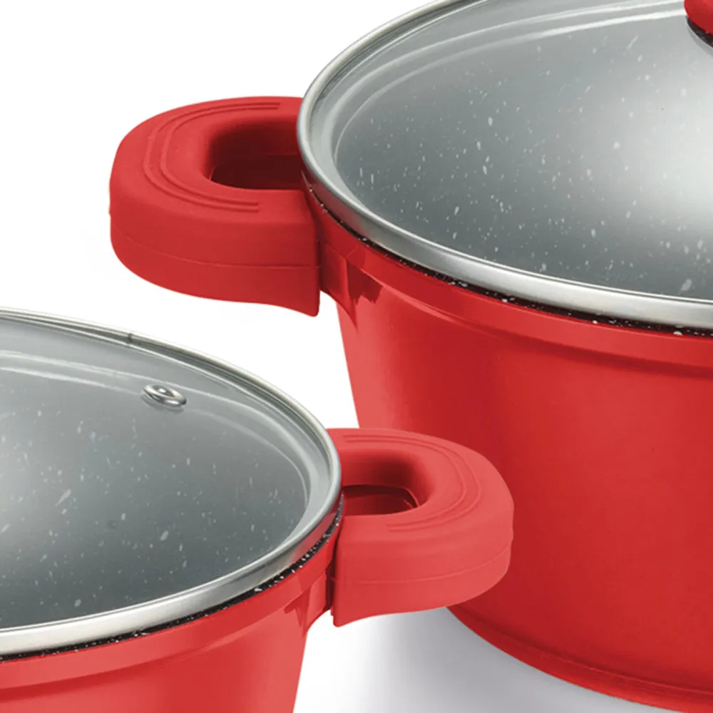 Muhler Kara Non-Stick Cookware Set, 6 Pieces - Die-Cast Aluminum, Red