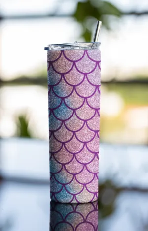 Multicolor Mermaid Printed Tumbler Bottle With Straw
