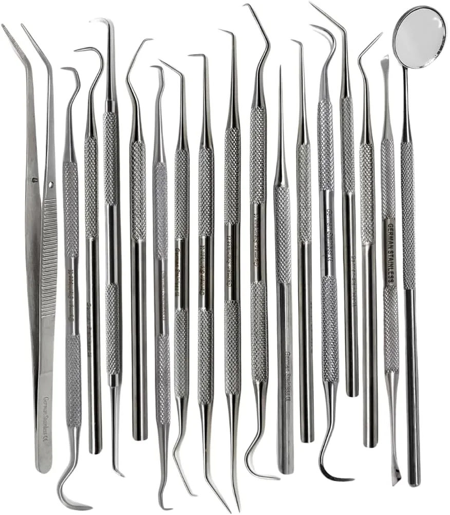Multifunction Dental Tools 17 Pcs Plaque Remover Teeth Cleaning Set Oral Care Hygiene Kit with Stainless Steel Plaque Cleaner, Tartar Picks, Tooth, Tweezers, Mirror for Dentist, Personal, Family
