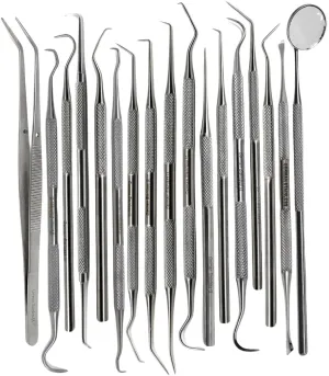 Multifunction Dental Tools 17 Pcs Plaque Remover Teeth Cleaning Set Oral Care Hygiene Kit with Stainless Steel Plaque Cleaner, Tartar Picks, Tooth, Tweezers, Mirror for Dentist, Personal, Family