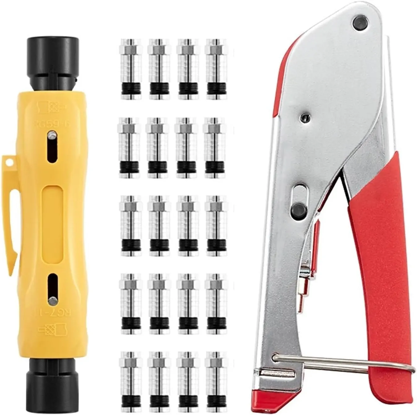 Multitool Wire Stripping Squeezing Pliers Coaxial Cable Cold Press Clamp RG59 RG6 Cable TV Crimping Tool Set Tool Kit (Color : 1KT-523H20)