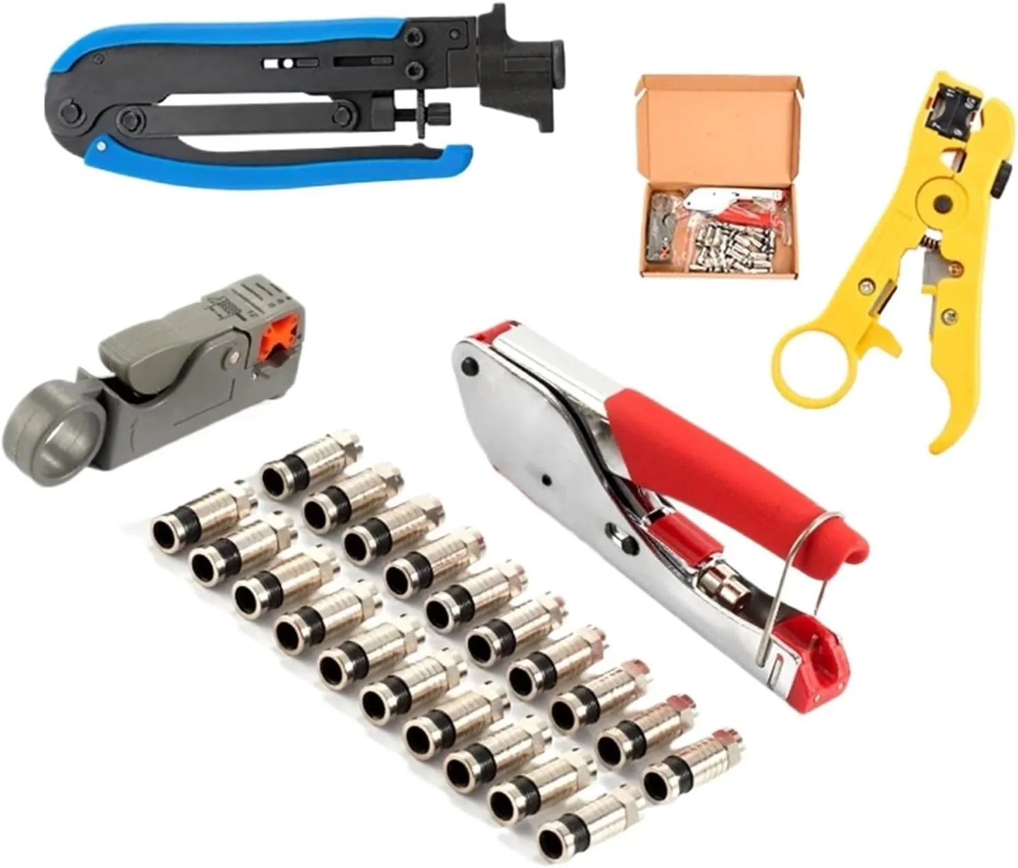 Multitool Wire Stripping Squeezing Pliers Coaxial Cable Cold Press Clamp RG59 RG6 Cable TV Crimping Tool Set Tool Kit (Color : 1KT-523H20)