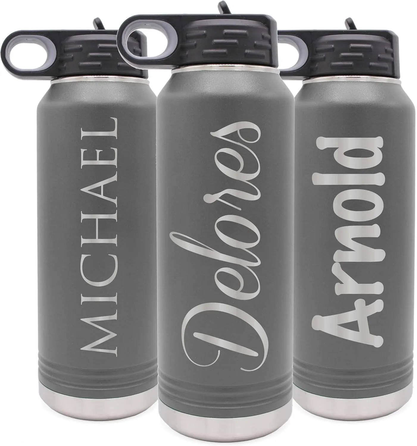 My Personal Memories Custom Personalized Premium 32 oz Vacuum Insulated Powder Coated Stainless Steel Sports Water Bottle with Straw for Workouts, Yoga, Gym, Office, Work, Women, Men, Him, Her (Gray)