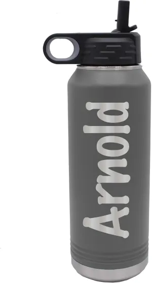 My Personal Memories Custom Personalized Premium 32 oz Vacuum Insulated Powder Coated Stainless Steel Sports Water Bottle with Straw for Workouts, Yoga, Gym, Office, Work, Women, Men, Him, Her (Gray)