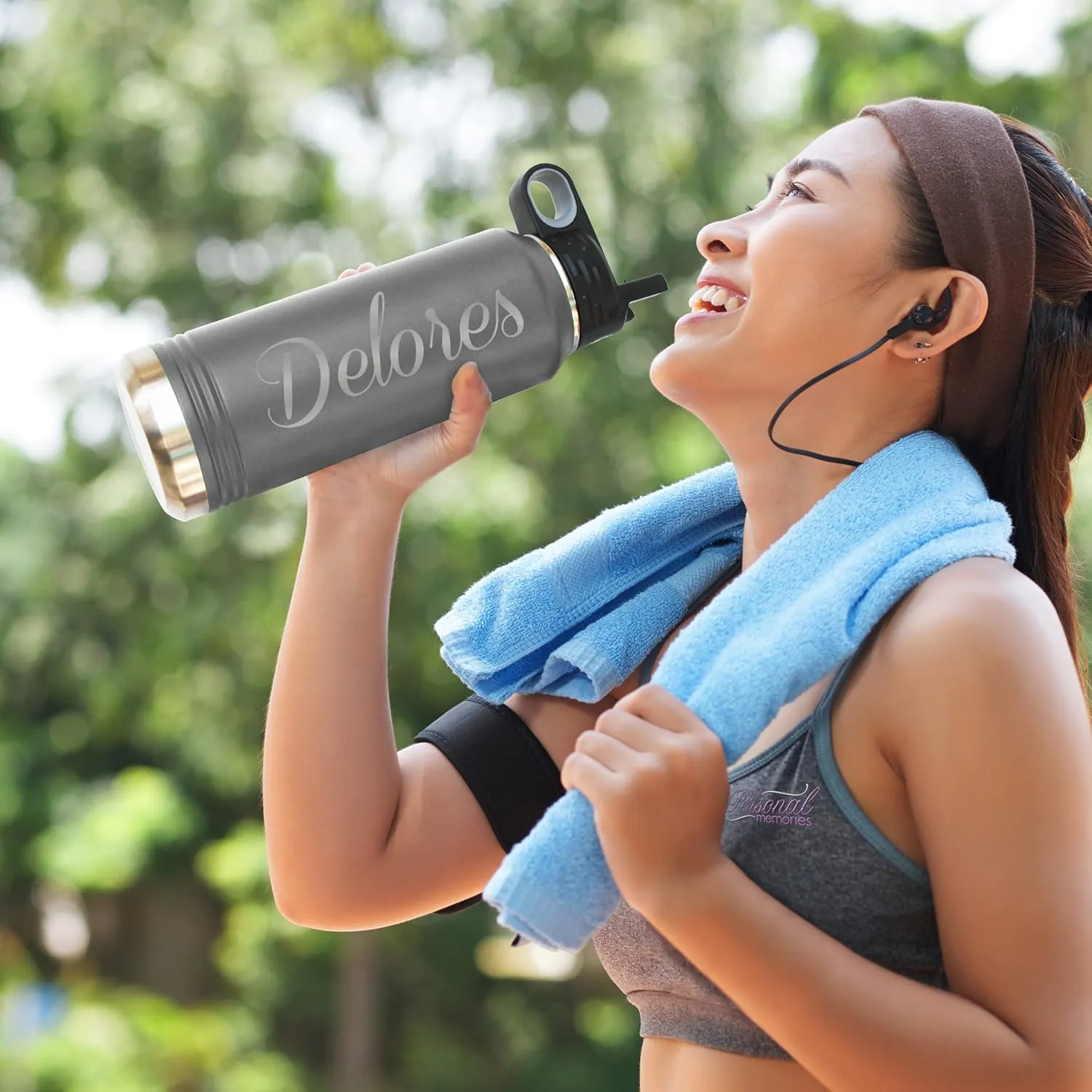 My Personal Memories Custom Personalized Premium 32 oz Vacuum Insulated Powder Coated Stainless Steel Sports Water Bottle with Straw for Workouts, Yoga, Gym, Office, Work, Women, Men, Him, Her (Gray)