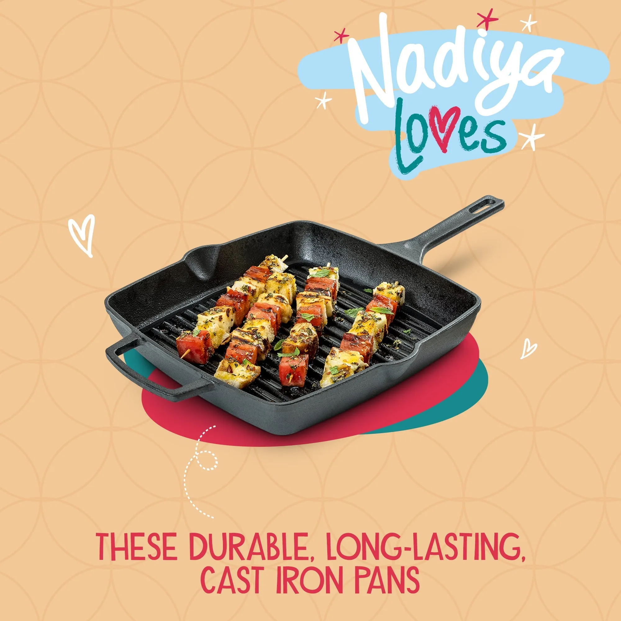 Nadiya Hussain Cast Iron Square Grill Pan & Free Schwartz Kicking Kebabs Spice Kit