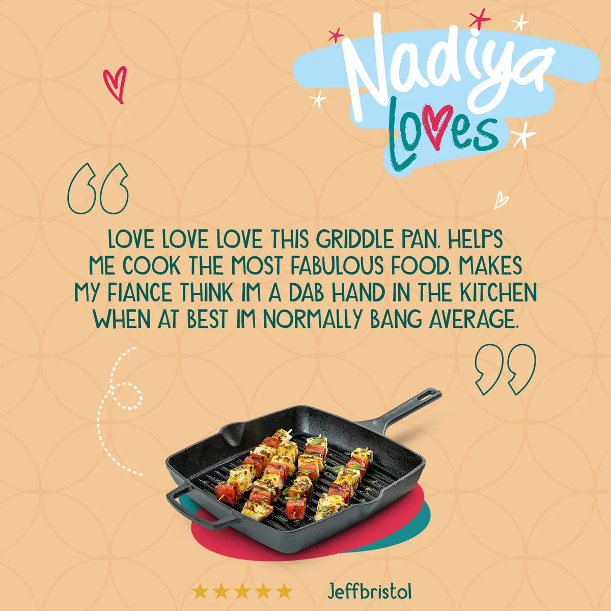 Nadiya Hussain Cast Iron Square Grill Pan & Free Schwartz Kicking Kebabs Spice Kit