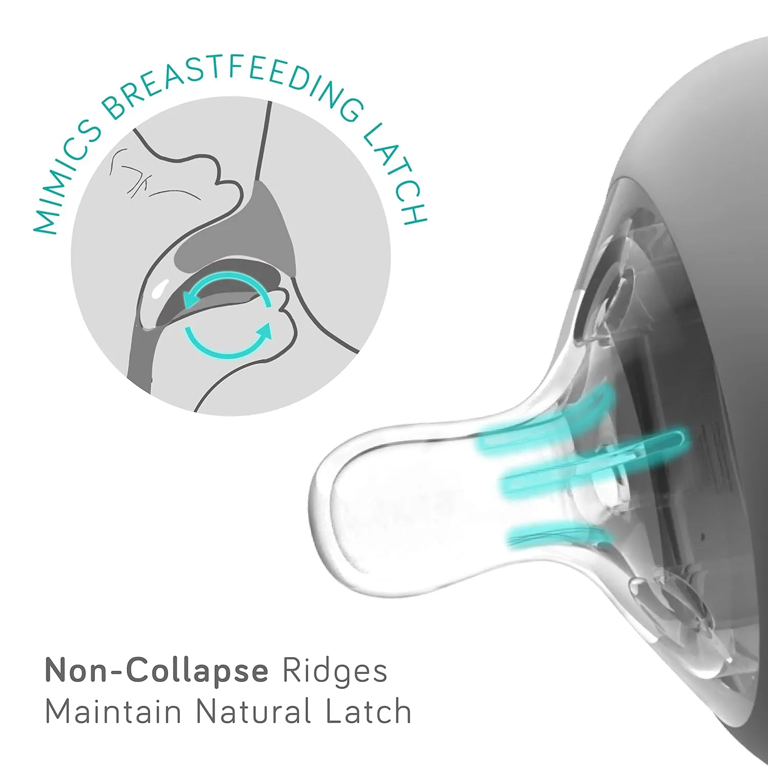 Nanobébé Flexy Silicone Baby Bottle, Anti-Colic, Natural Feel, Non-Collapsing Nipple, Non-Tip Stable Base, Easy to Clean 4-Pack, Grey/Teal, 5 oz