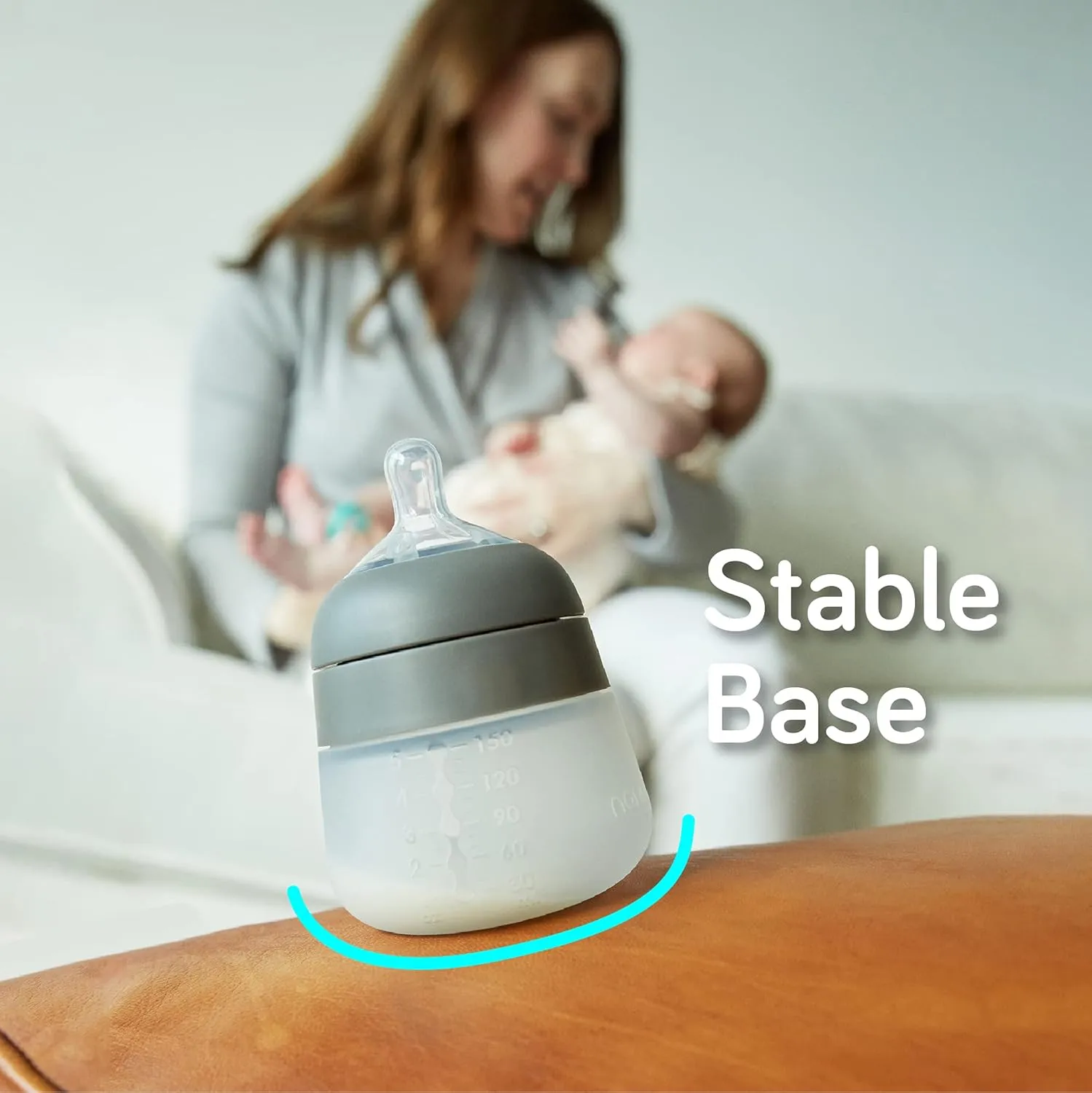 Nanobébé Flexy Silicone Baby Bottle, Anti-Colic, Natural Feel, Non-Collapsing Nipple, Non-Tip Stable Base, Easy to Clean 4-Pack, Grey/Teal, 5 oz