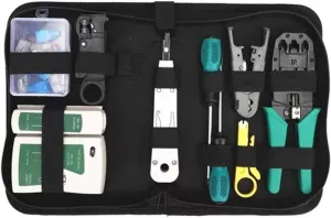 Network Tool Kit for Cat5 Cat5e Cat6, 11 in 1 Portable Ethernet Cable Crimper Kit with a Ethernet Crimping Tool, 8p8c 6p6c Connectors rj45 rj11 Cat5 Cat6 Cable Tester, 110 Punch Down Tool