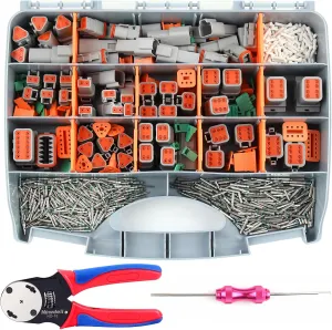 Newdeli 338 pcs Deustch Connector Kit 2 3 4 6 8 12 Pin Connectors with Deutsch Crimping Tool and DT Connector Removal Tool Size 16 Solid Terminal Contacts(14-20AWG)