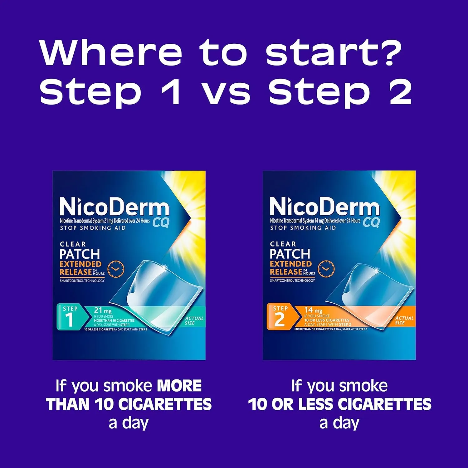 NicoDerm CQ Step 2 Nicotine Patches to Quit Smoking - Stop Smoking Aid, 14 Count (2-Week Kit)