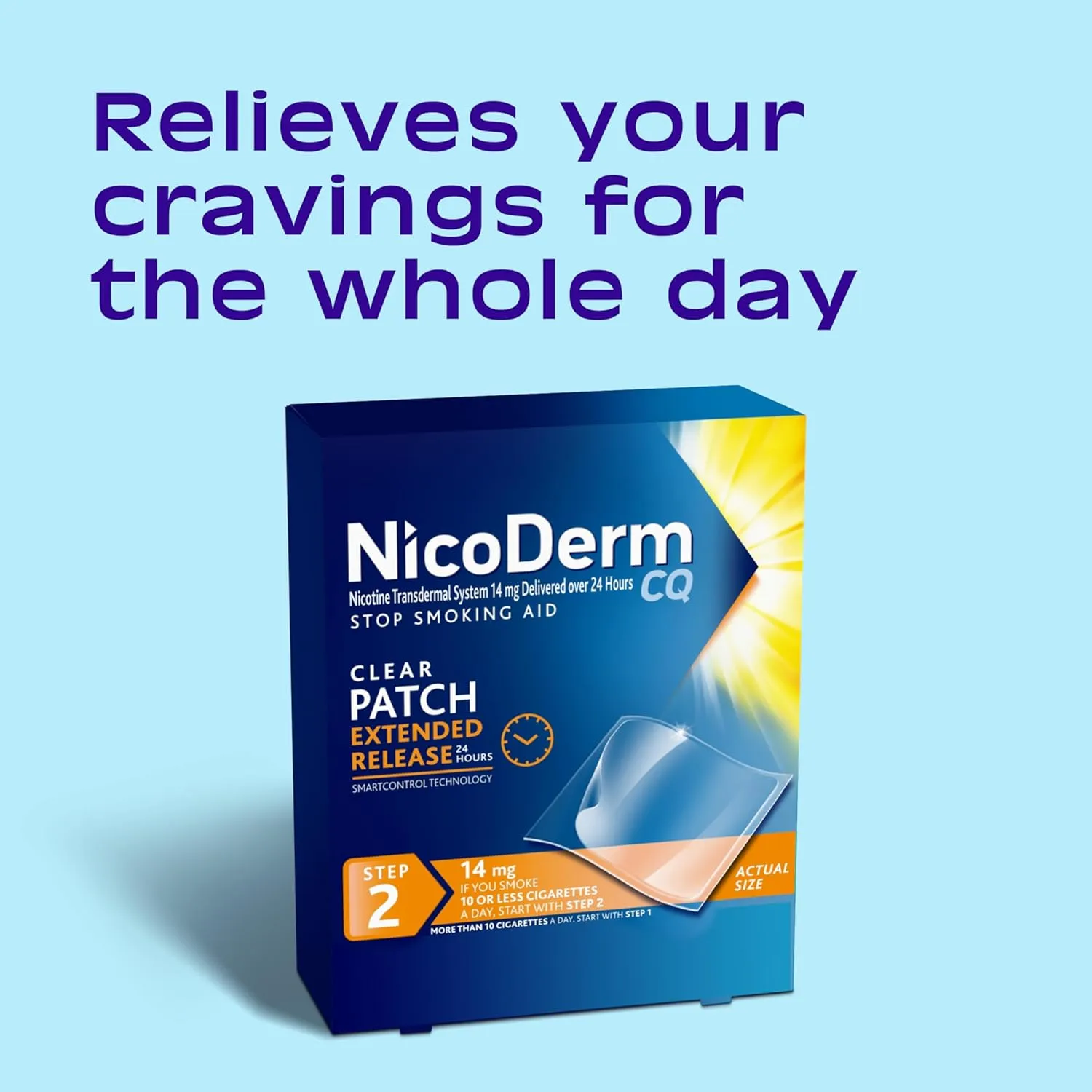 NicoDerm CQ Step 2 Nicotine Patches to Quit Smoking - Stop Smoking Aid, 14 Count (2-Week Kit)