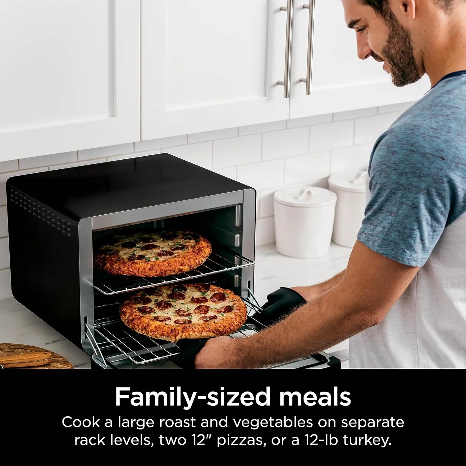 Ninja DT202BK Foodi 8-in-1 XL Pro Air Fry Oven, Large Countertop Convection and Digital Toaster Oven, 1800 Watts, Black, 12 in.