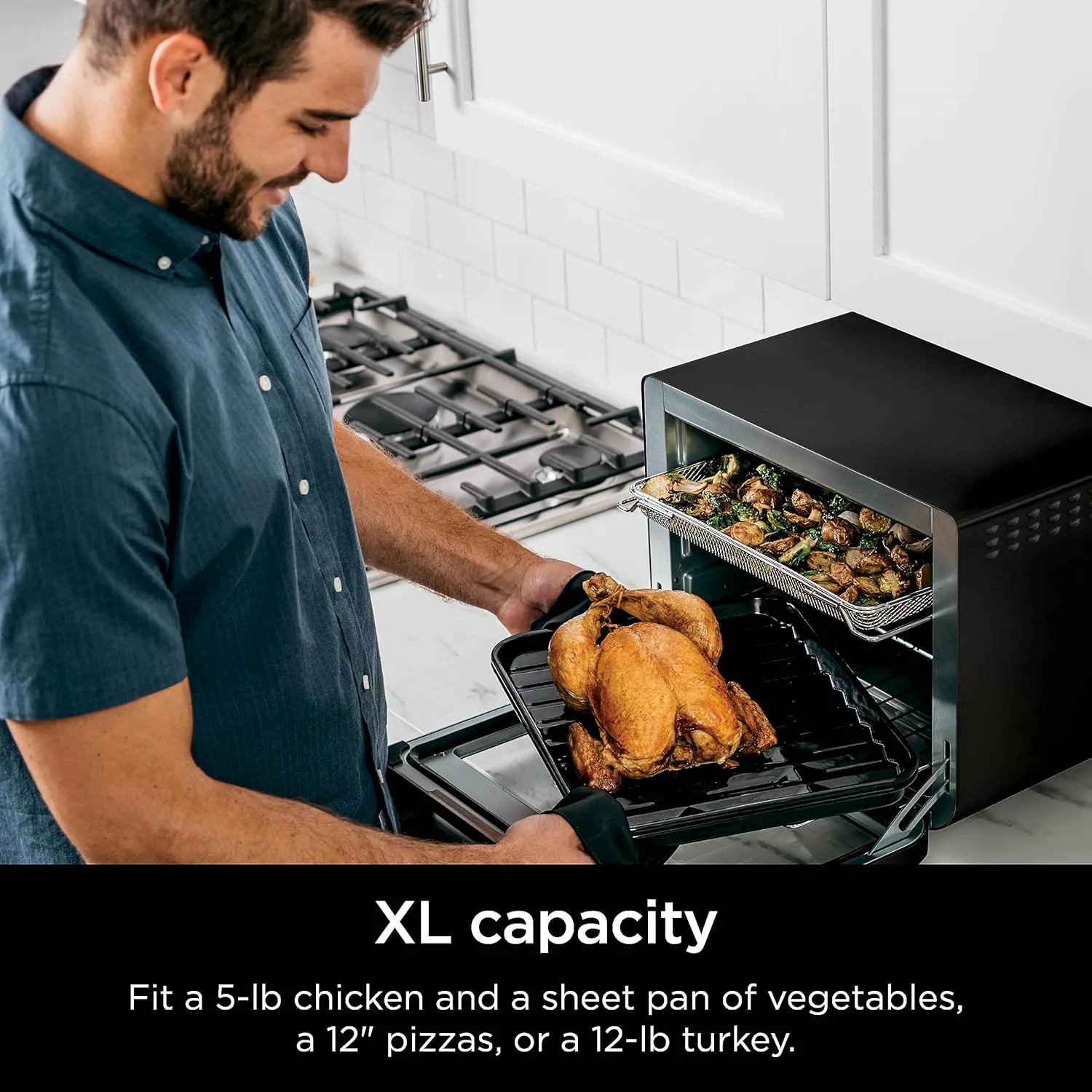 Ninja DT202BK Foodi 8-in-1 XL Pro Air Fry Oven, Large Countertop Convection and Digital Toaster Oven, 1800 Watts, Black, 12 in.