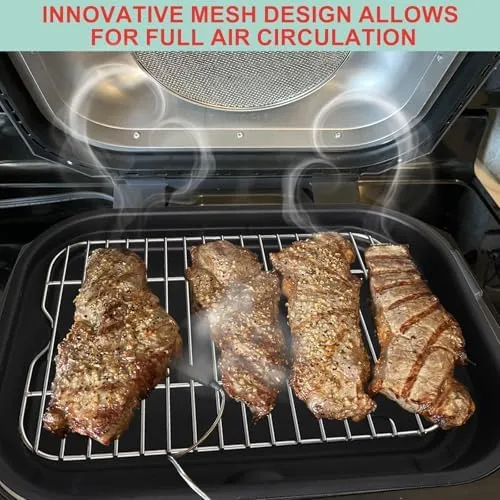Non-Stick Griddle Pan, Stainless Steel Rack and Air Fryer Liners for Ninja FG551 Smart XL 6-in-1 Indoor Grill, Parts for Ninja Air Fryer Accessories with Disposable Parchment Paper, 100 Packs