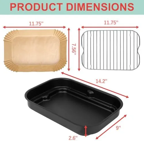 Non-Stick Griddle Pan, Stainless Steel Rack and Air Fryer Liners for Ninja FG551 Smart XL 6-in-1 Indoor Grill, Parts for Ninja Air Fryer Accessories with Disposable Parchment Paper, 100 Packs