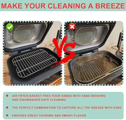 Non-Stick Griddle Pan, Stainless Steel Rack and Air Fryer Liners for Ninja FG551 Smart XL 6-in-1 Indoor Grill, Parts for Ninja Air Fryer Accessories with Disposable Parchment Paper, 100 Packs