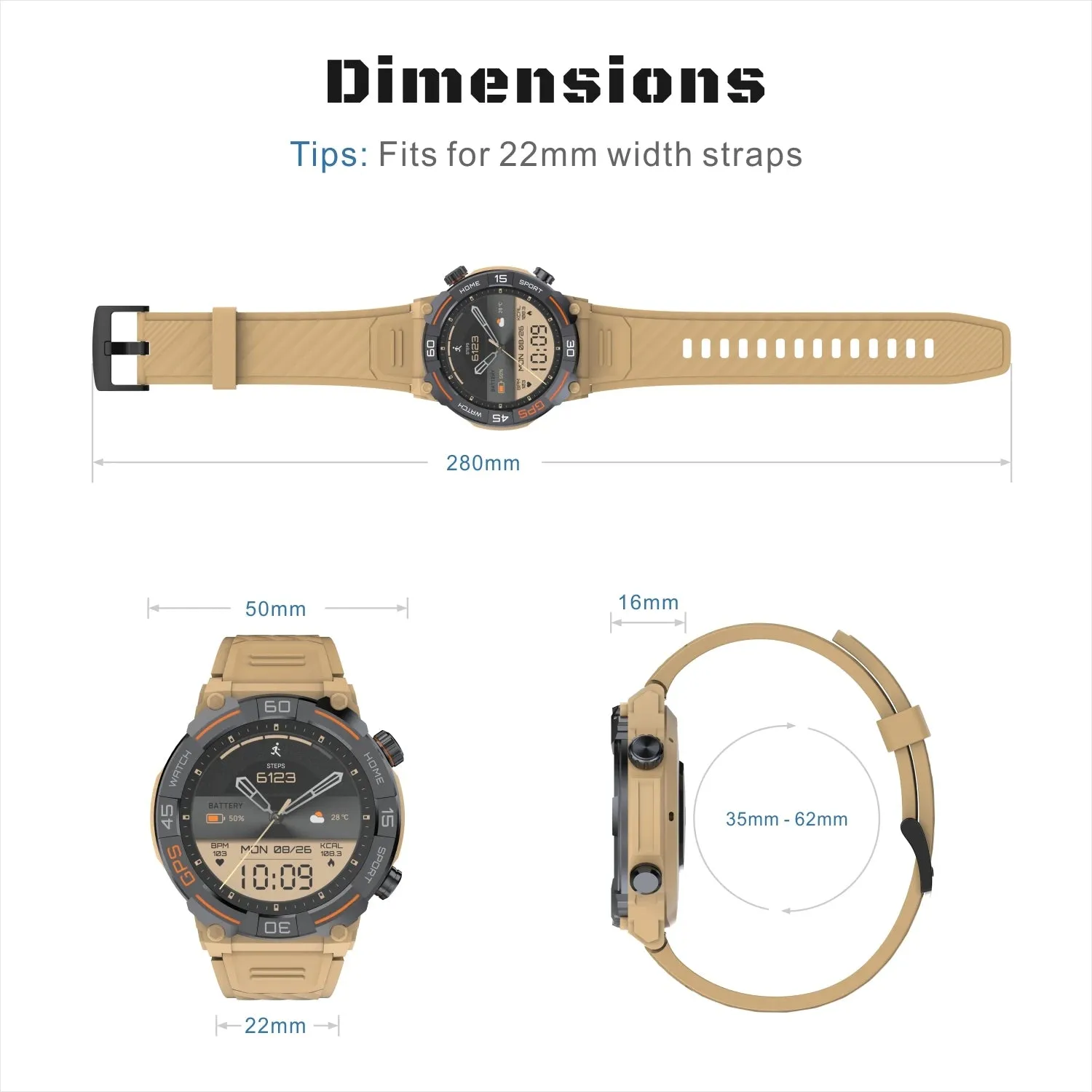 North Edge MG02 GPS Smartwatch – Bluetooth Calling, Compass, Barometer Altimeter