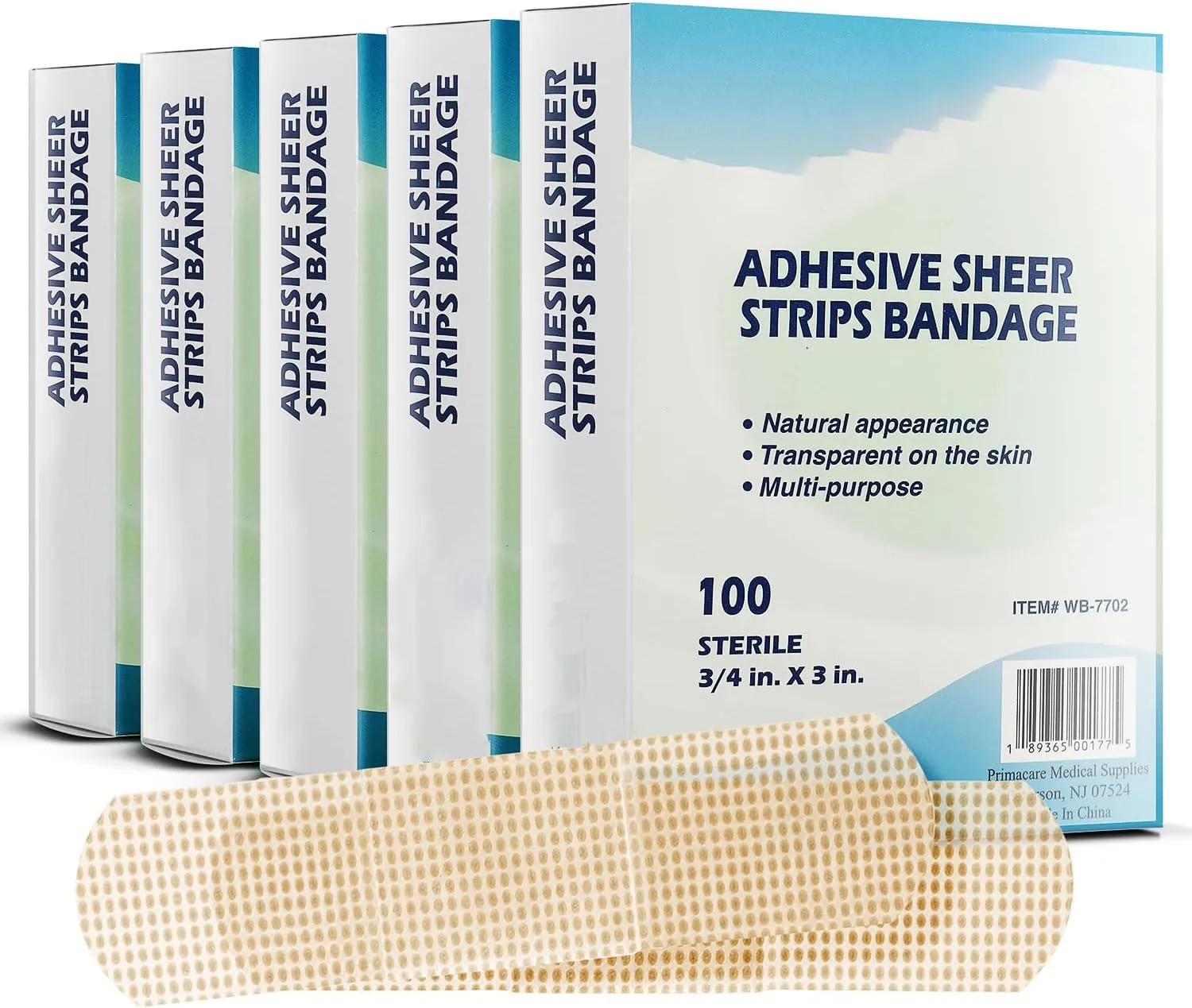 Novamedic Self-Adhesive Sheer Strips Bandages for Wound Dressing, 3/4 x 3 Inches, 100 Count (Pack of 10) First Aid Bandages w/Absorbent Non-Stick Pads, Breathable, Skin-Tone PE Material, 1,000 Strips