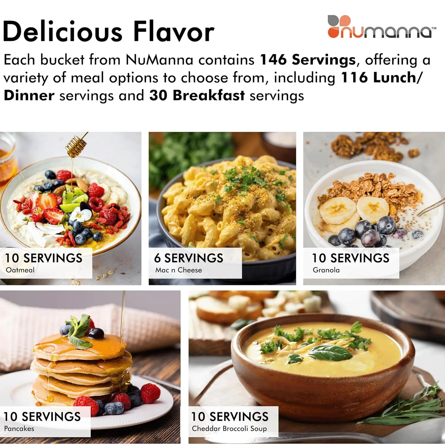 Numanna Triple Family Pack with Meat Bucket 438 Servings Made In USA 25  Year Shelf Life 31,741 Calories Per Bucket Easy to Prepare Emergency Survival Family Food Kit Long Term Meal & Food Supplies