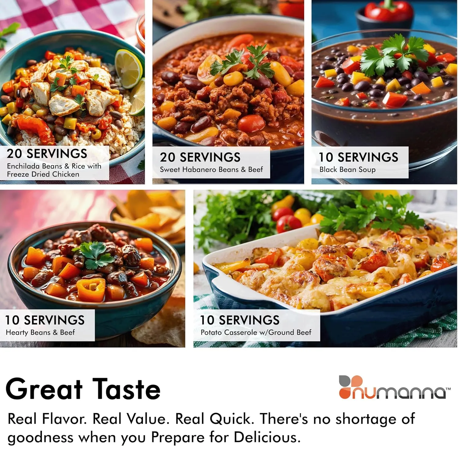 Numanna Triple Family Pack with Meat Bucket 438 Servings Made In USA 25  Year Shelf Life 31,741 Calories Per Bucket Easy to Prepare Emergency Survival Family Food Kit Long Term Meal & Food Supplies