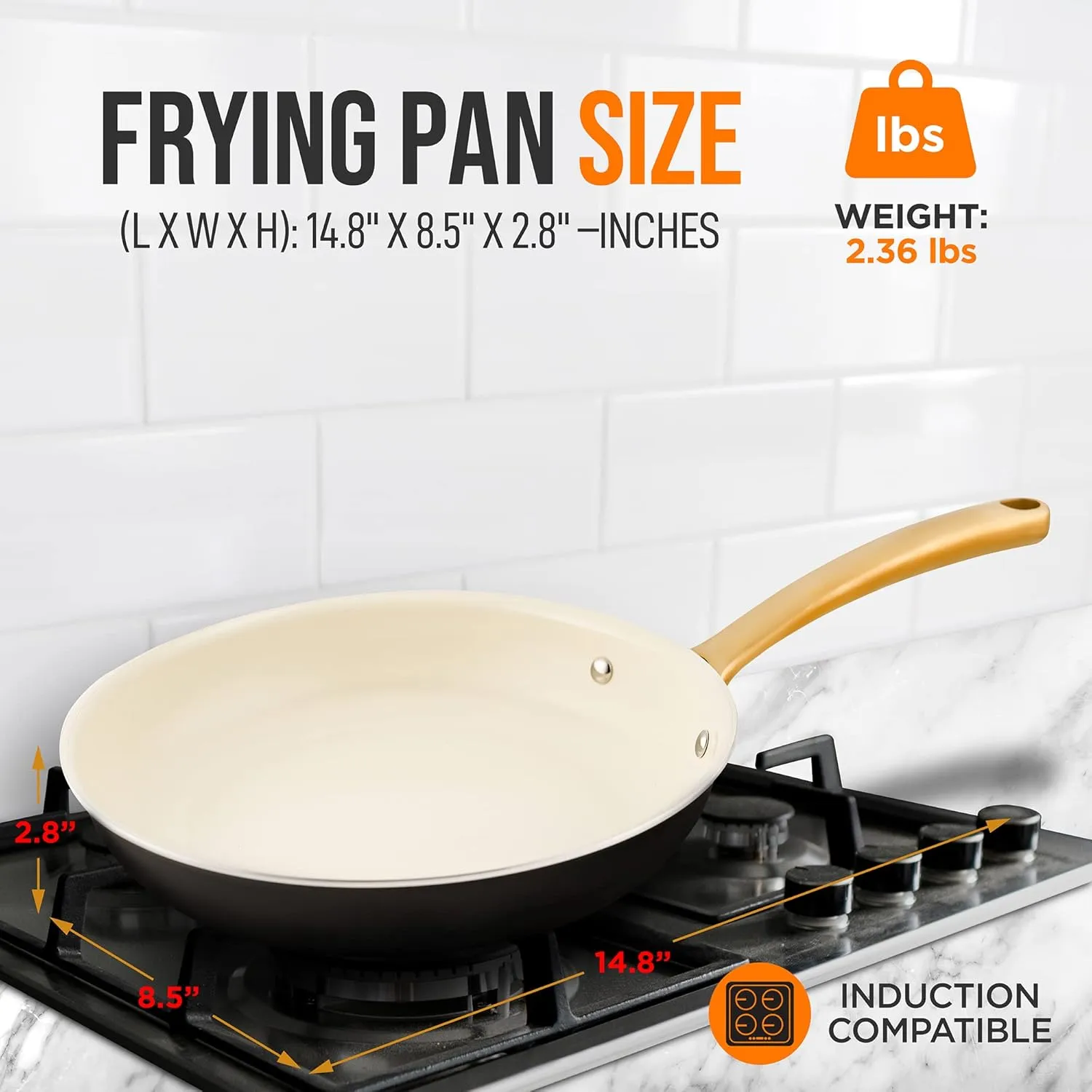 NutriChef 8” Small Fry Pan - Professional Home Cookware Small Skillet Nonstick Frying Pan with Golden Titanium Coated Silicone Handle, Ceramic Coating, Stain-Resistant And Easy To Clean