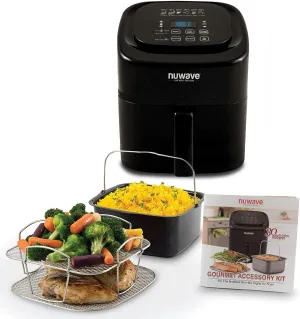 Nuwave Brio 6-Quart Digital Air Fryer Including Non-Stick Baking Pan and Stainless-Steel Cooking Rack (6-Quart   Gourmet Kit), Black